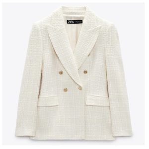 Zara Textured Double Breasted Blazer in Ecru